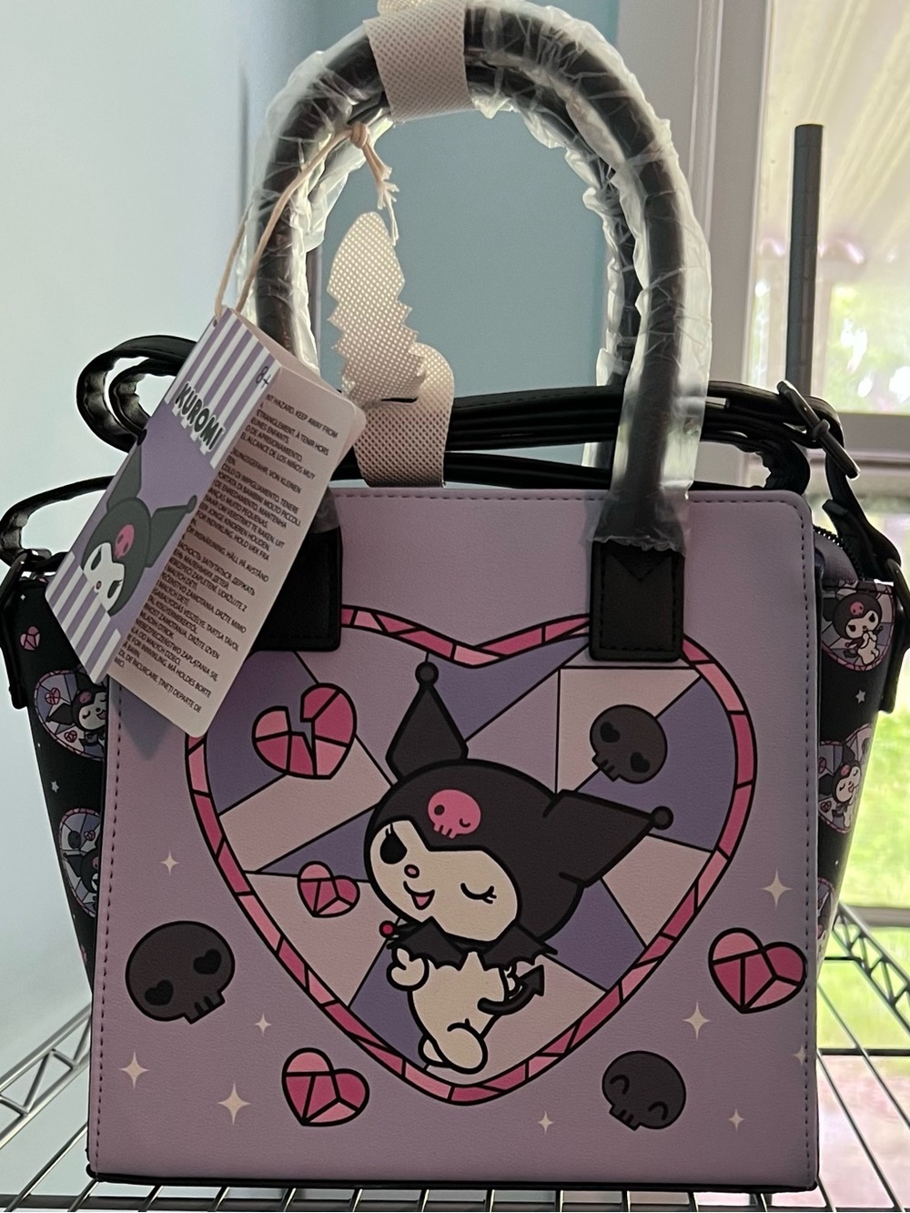 Loungefly Sanrio Kuromi Stained Glass Heart Satchel Crossbody Bag